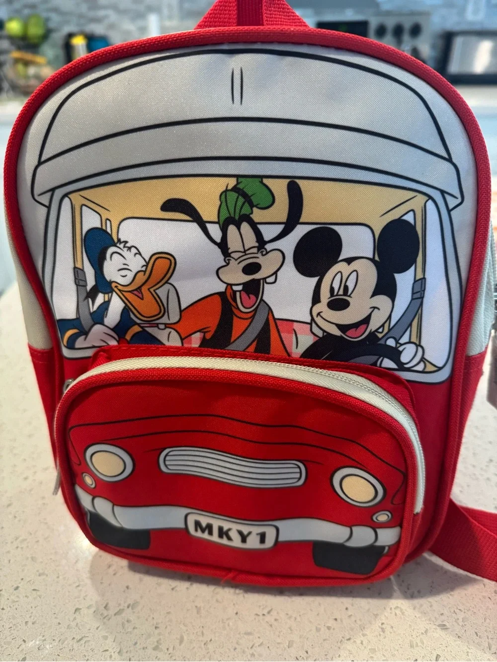 Disney Red Kids Backpack with Mickey, Goofy & Donald Print